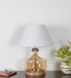 Alexandro Amber Lustere Glass And Wood Table Lamp With White Cotton Shade