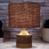 Christabel Brown Jute Table Lamp with Natural Wood Base