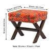 Rosslyn Solid Wood Pouf Stool in Bird Print Orange Ethnic Kantha fabric