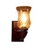 Devansh Solid Wood Electric Wall Light in Brown Colour with Lavender Shade Count of 1 Light