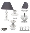 Aspley Chrome Finish Metal Clear Crystal Glass  And White Marble Table Lamp With Black Cotton Shade