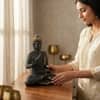 Devotional Blessing Buddha Statue in 24 Inch in Black and Gold Colour