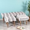 Cairo Sheesham Wood Accent Seater Bench Set With 2 Stools In Grey Fabric