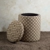 Quad Jacquard Wooden Storage Ottoman Upholstered in Cream Color Set of 2