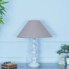 Saki Frosted White Wood Table Lamp with Beige Cotton Shade