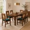 Globally Indian Margaux Solid Sheesham Wood 6 Seater Dining Table Set 6 Chairs Teal Blue