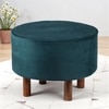 Rosslyn Solid Wood Ottoman Pouffee in Turquoise Sea Velvet