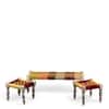 Hamilton Sheesham Wood 3 Seater Maachi Balcony Bench with 2 Stools in Multi Colour and Yellow