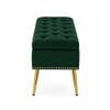 Doe Buck Velvet Tufted Storage Bench in Green Colour with Gold Legs