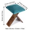 Dayton Sheesham Wood Accent Square Stool in Turquoise Sea Velvet Upholstery