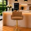 Doe Buck Oliver Adjustable Velvet Bar Stool in Brown Colour with Gold Base