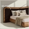 Elowen Softline King Size Bed in velvet With Oak wood Frame & Hydraulic Storage