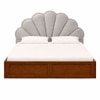 Pankhuri Solid Wood Queen Size Upholstered Bed With Hydraulic Storage (Provincial Teak Finish, Grey Colour)