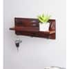 MDF Wood Wall Shelf with 3 Key Hooks in Brown Colour