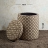 Quad Jacquard Wooden Storage Ottoman Upholstered in Cream Color Set of 2