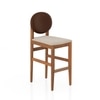 Pabi Solid Wood Bar Chair In Amber Walnut Finish with Classic Beige And Russet Brown Leatherette Colour