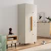Hexa Red Wooden 2 Door Wardrobe with Drawer and Hanging Space in Frosty White Colour