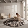 Handmade Round Wool Rug Modern Abstract Brown Grey 10 Feet Carpet