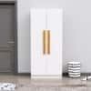 Hexa Red Wooden 2 Door Wardrobe with 4 Shelves in Frosty White Colour