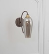 Kania Single Light Wall Fitting In Brass, Wood Finish Metal With Smoke Glass