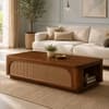 Linden Sheesham Wood Cane Coffee Table in Walnut Finish