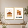 Boho Moon and Sun Minimalist Set of 2 Framed Posters 45x60 cm