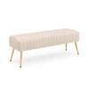 Doe Buck Upholstered Bench in Beige Colour with Channel Stitching and Gold Legs