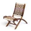 NatWest Sheesham Wood Relaxing Lounge Chair in Assorted Multi-Colour Chindi and White Rope Canning