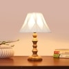 Devansh Off-White Cotton Vintage Curtain Pleated   Lamp With Wood Base  (12X12X17)