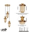 Isla 3 Light Ceiling Pendant In Brass Finish Metal With Amber And Frosted White Glass Shades