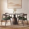 Massa Solid Wood And Sanwar 4 Seater Round Dining Table with 4 Zen Solid Wood Dining Armchair in (Finish: Danish Walnut, Colour: Olive Leatherette)