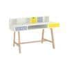 Samara Solid Wood Large 2 Level Study Desk with Drawers Shelves and Tapered Frame in Davy Grey Sunshine Yellow Colour
