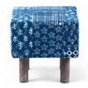 Verona Solid Wood Pouf Stool in Indigo Patch Kantha Fabric