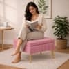 Doe Buck Ribbed Velvet Ottoman Stool in Dusty Pink Colour with Gold Metal Legs