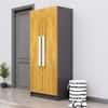 Hexa Red Wooden 2 Door Wardrobe with 4 Shelves in Slate Grey and Giant Wood Colour
