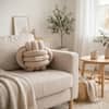 Knotty Combed Cotton Knitted Decorative French Beige Knot Pillow 7 x 7 Inches