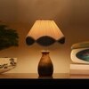 Devansh Multi Vintage  Cotton Table Lamp With  Wood Natural Base (10X12.5 Inches)-40