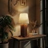 Palisade Brown Wooden Table Lamp with White Fabric Lampshade