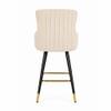 Doe Buck Nolen Upholstered Bar Stool in Beige Colour with Gold Tip Legs