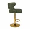 Doe Buck Verona Faux Leather Adjustable Bar Stool in Green Colour with Gold Base