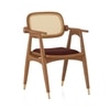 Aubrey Solid Wood Accent Armchair In Amber Walnut Finish with Deep Crimson Colour