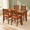 Globally Indian Bandhana Solid Sheesham Wood 4 Seater Dining Table Set 4 Chairs Terracotta Orange