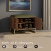 Nina 4 Pairs Solid Wood Shoe Cabinet With Seat In Amber Walnut Finish Olive Leatherette
