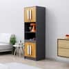 Hexa Red Crockery Unit Multipurpose Wooden Cabinet in Slate Grey And Giant Wood Colour