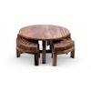 Nashville Sheesham Wood 4 Seater Coffee Table Set In Teak Finish Brown Sparkle Velvet Cushion