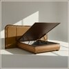 Elowen Softline Queen Size Bed in velvet With Oak wood Frame & Hydraulic Storage