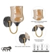 Florian Single Light Wall Fitting In Black And Brass Finish Metal With Amber Glass
