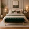 Doe Buck Velvet Tufted Storage Bench in Green Colour with Gold Legs