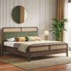 Hanoi Solid Wood Cane King Size Nonstorage Bed In Danish Walnut Finish Fabric Deep Olive