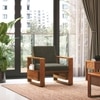 Moreno 1 Seater Solid Wood Sofa in Amber Walnut Finish and Juniper Green Fabric